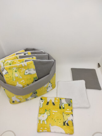 Panière et 10 lingettes en éponge de bambou motif chèvre